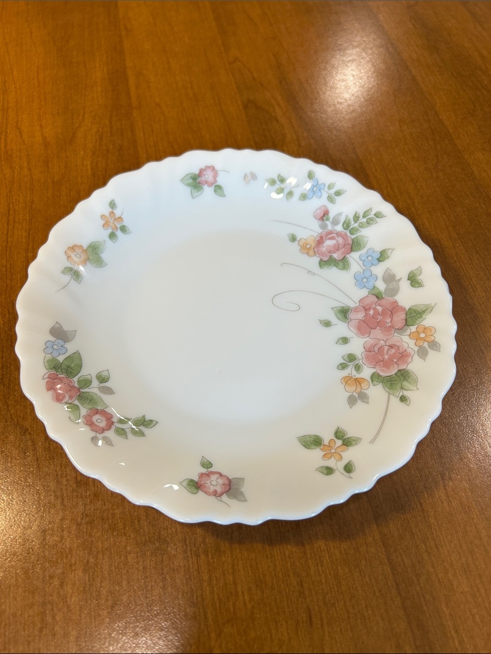 Arcopal France Floral Porcelain Dessert Plate in Pink and Green -